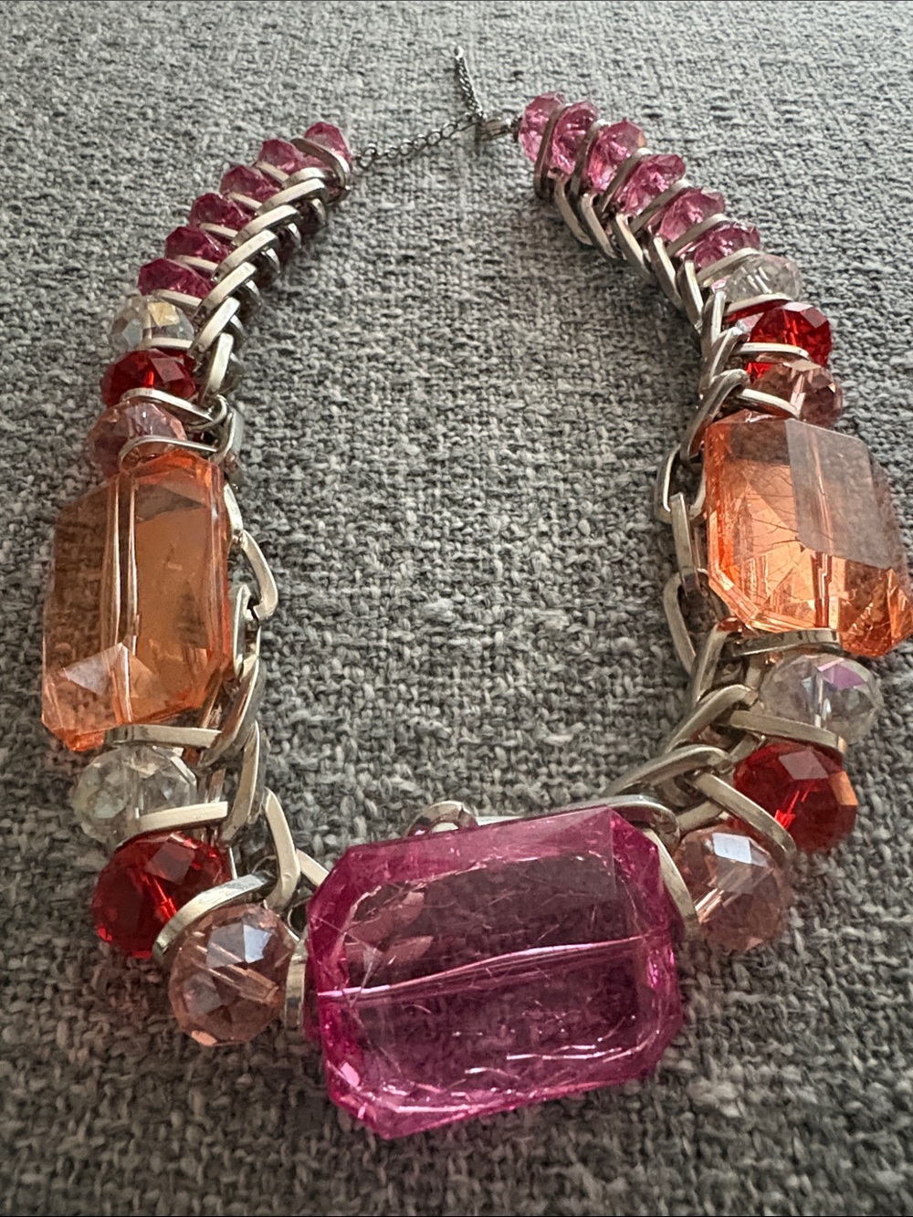 Vibrant chunky Pink & Orange Crystal Statement Necklace